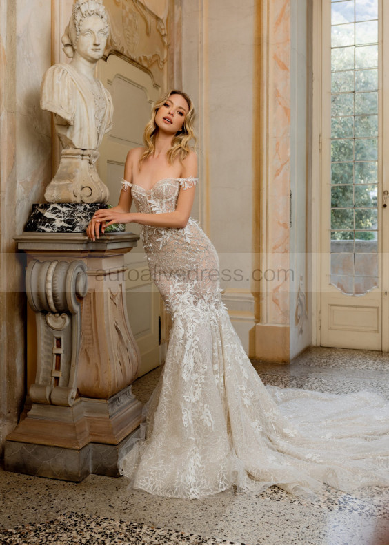 Sexy Ivory Lace Tulle Glitter Wedding Dress